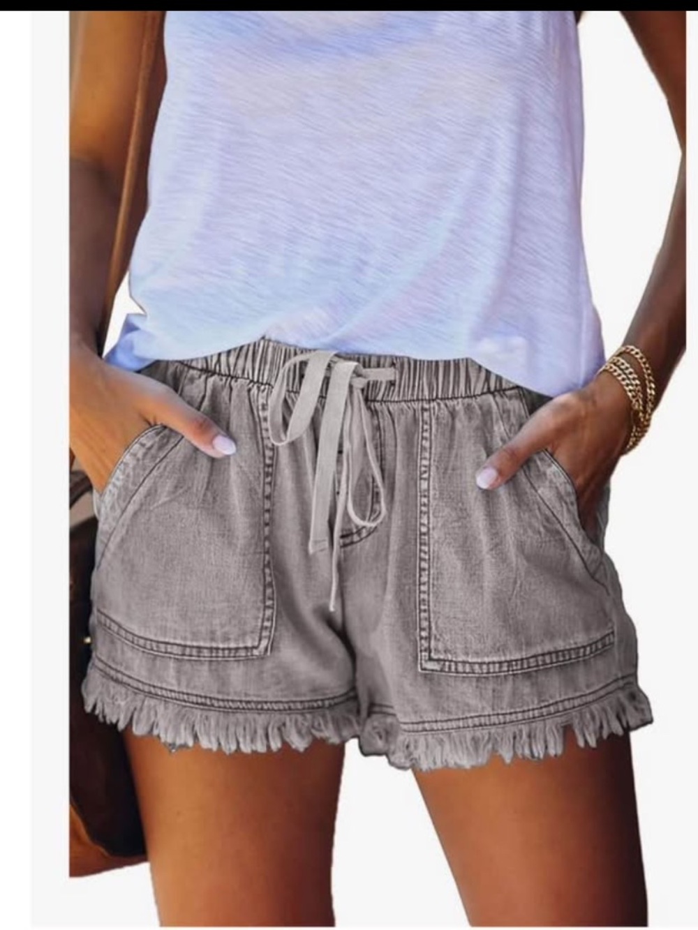 Essentials Grey Frayed Hem Women's Jean Shorts